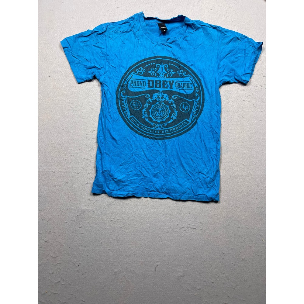 Obey Graphic T-Shirt Cotton Blue Small Mens